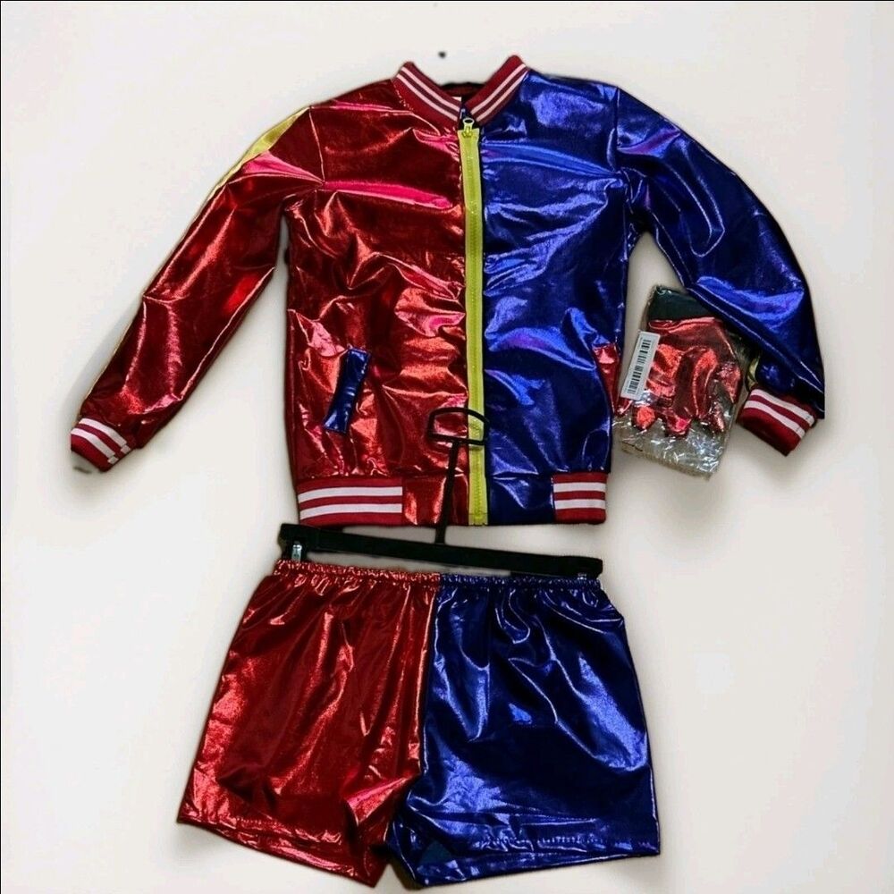 Kids Red & Blue Shiny Bomber Jacket and Shorts Halloween Costume